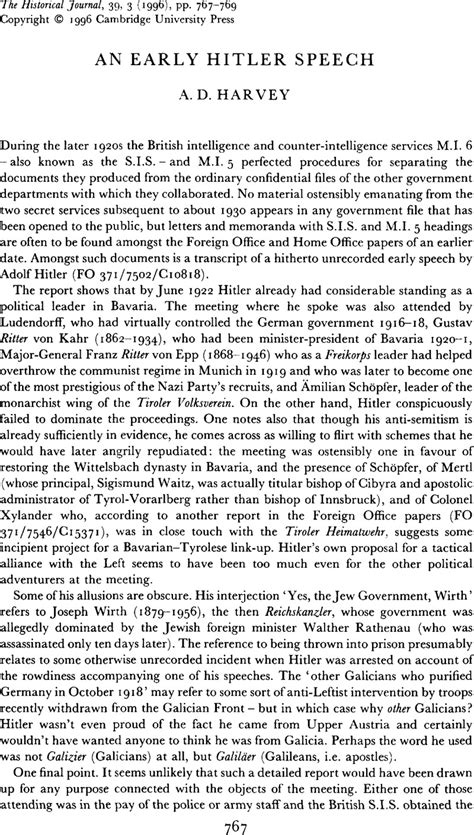 See entry 31 concerning <b>Hitler's</b> <b>speech</b> of same date. . Hitler speech text